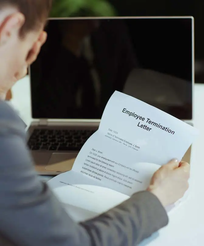 A-woman-worker-in-office-with-employee-termination-letter