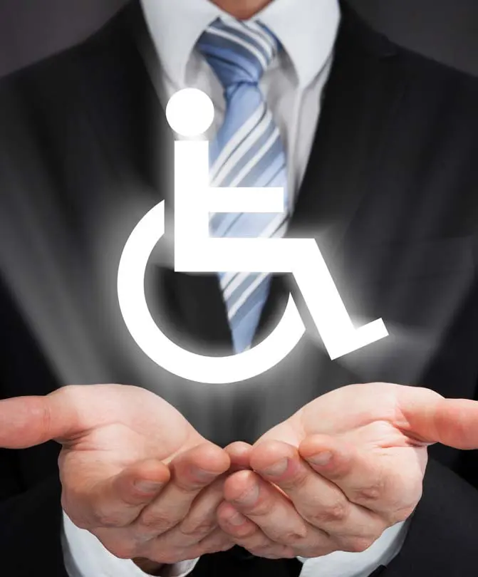 Midsection-of-businessman-with-model-in-midair-representing-disability-laws