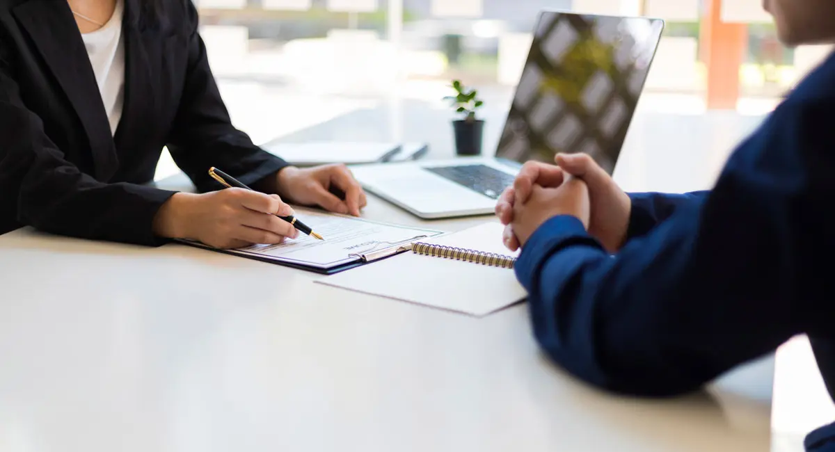 lawyer discussing case with client