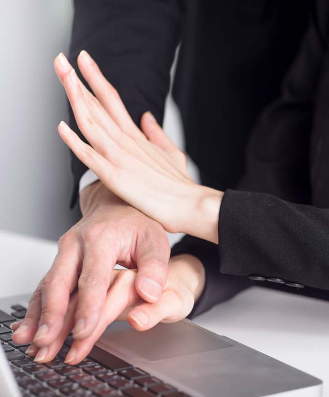 A-worker-touching-a-woman's-hand-and-feels-bad-and-uncomfortable A-worker-touching-a-woman's-hand-and-feels-bad-and-uncomfortable