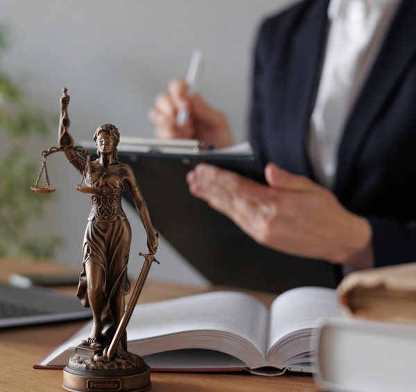 Female-attorney-with-justice-statue-in-foreground Female-attorney-with-justice-statue-in-foreground