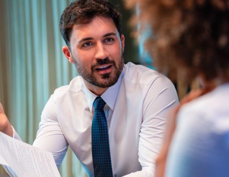 attorney discussing case with client