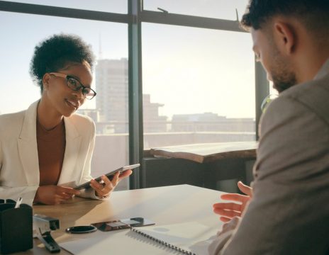 attorney meeting with client in office