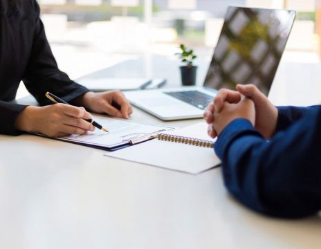 lawyer discussing case with client